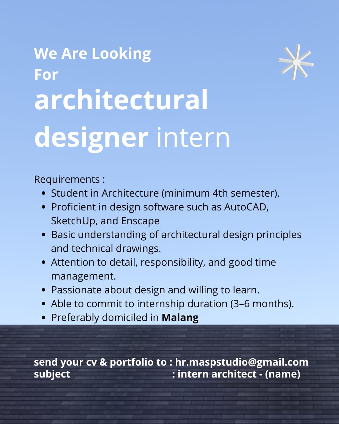 Poster Lowongan Architectural Designer Intern di MASP Studio Malang