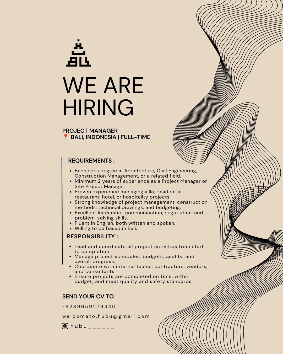 Poster Lowongan Project Manager di Hubu Bali