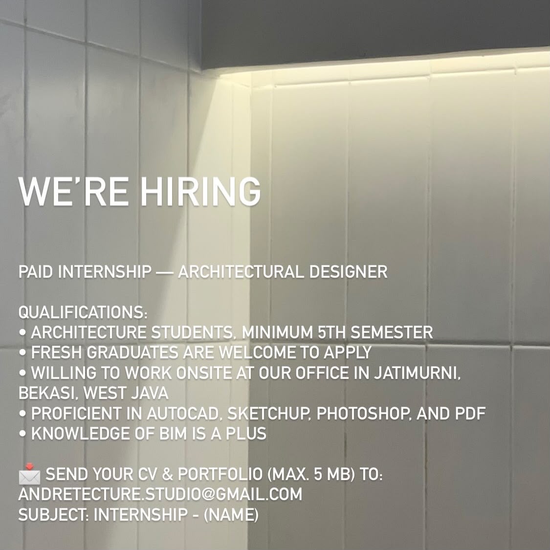 Poster Lowongan Architectural Designer di andretecture Bekasi 1