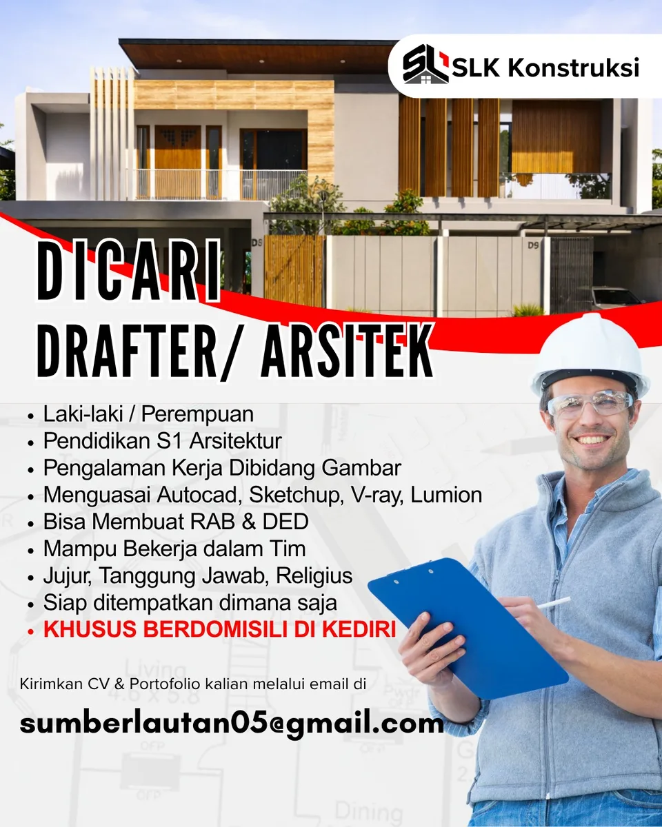 Poster Drafter, Arsitek, Teknik Sipil - Kediri | Slk Kontraktor Kediri 1