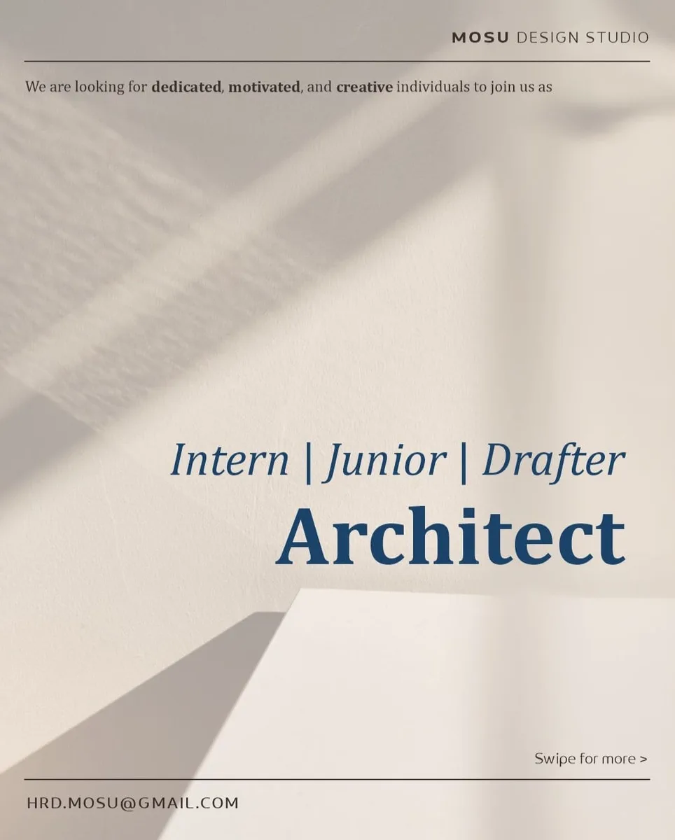 Poster Intern Architect, Junior Architect, Drafter Architect - Yogyakarta | MOSU Design Studio 1
