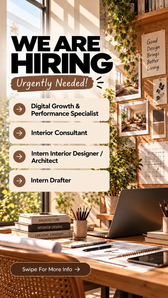 Poster Digital Growth & Performance Specialist, Interior Consultant, Intern Interior Designer / Architect, Intern Drafter - Jakarta | Morlen Id Id 1