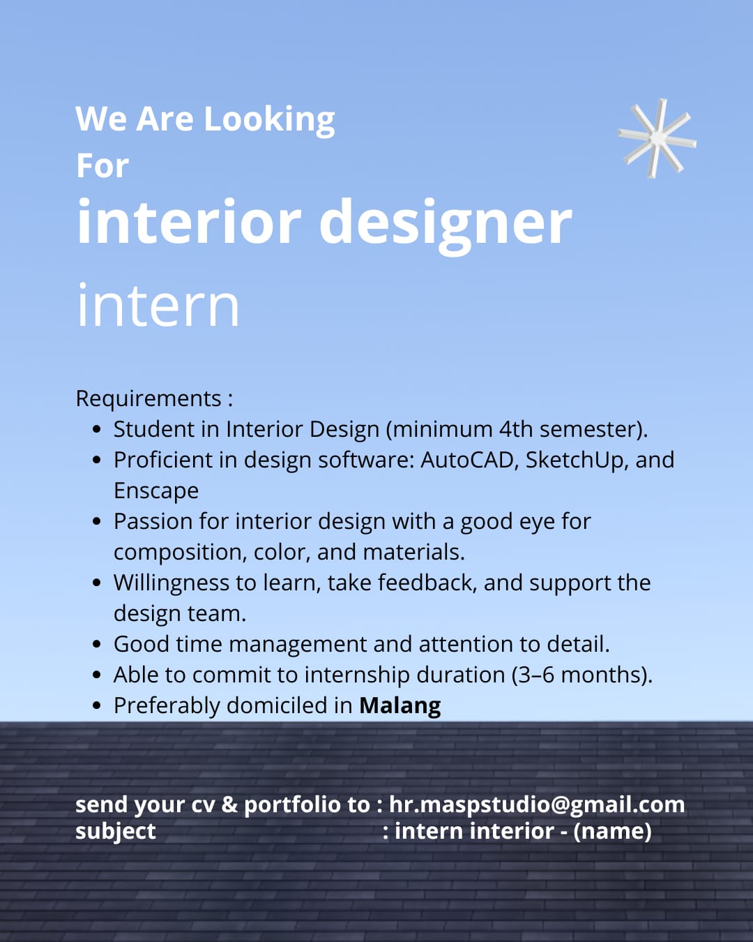 Poster Lowongan Interior Designer Intern di MASP Studio Malang