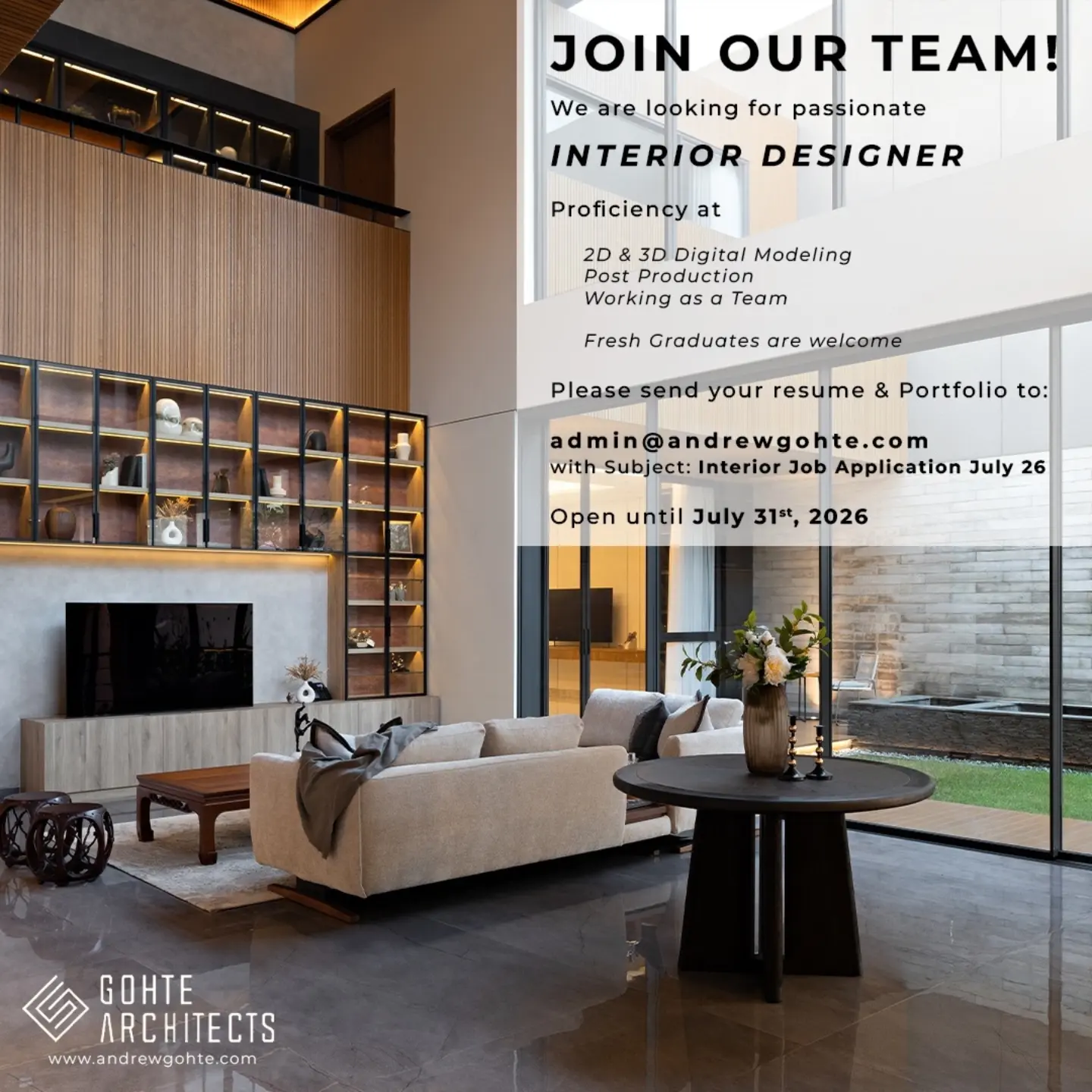 Poster Lowongan Interior Designer di Gohte Architect