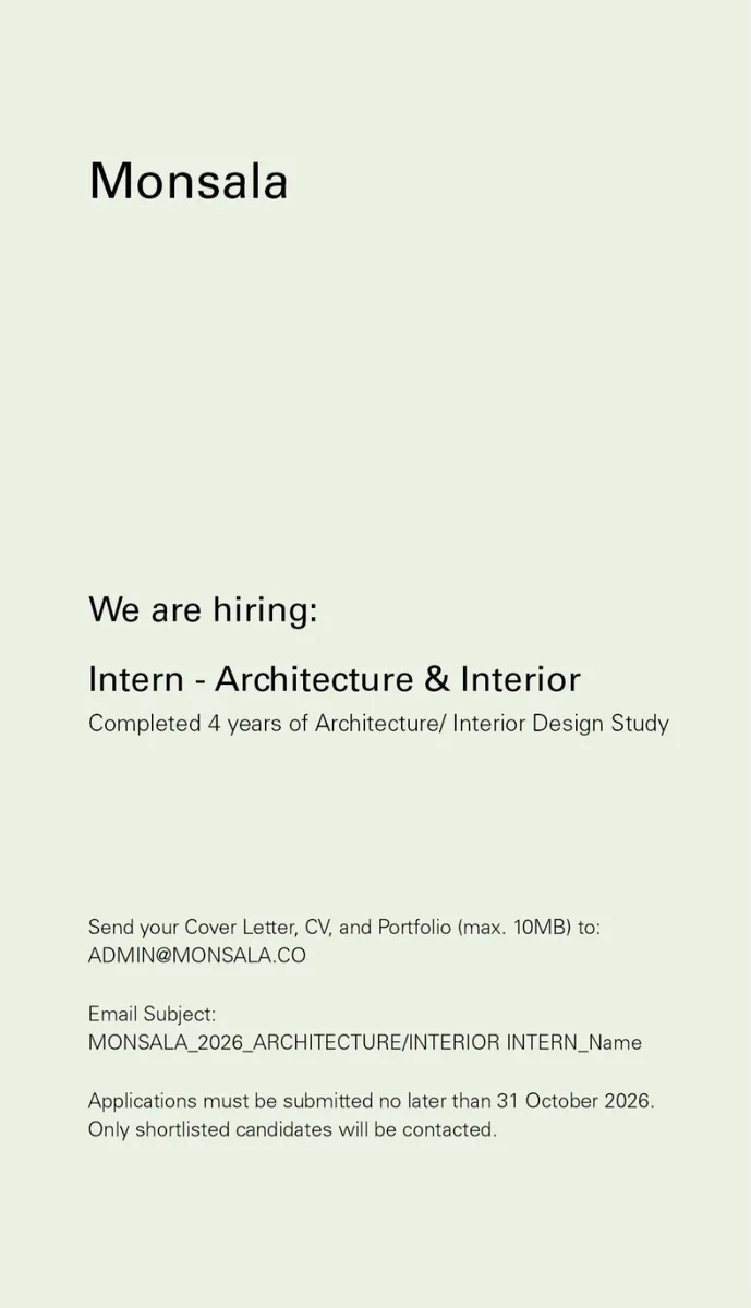Poster Intern Architecture & Interior - Jakarta Selatan | Monsala 1