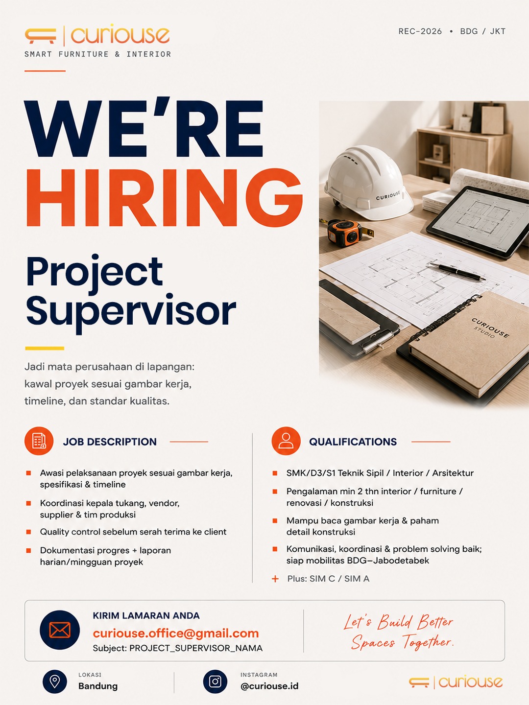 Poster Lowongan Project Supervisor di Curiouse Bandung