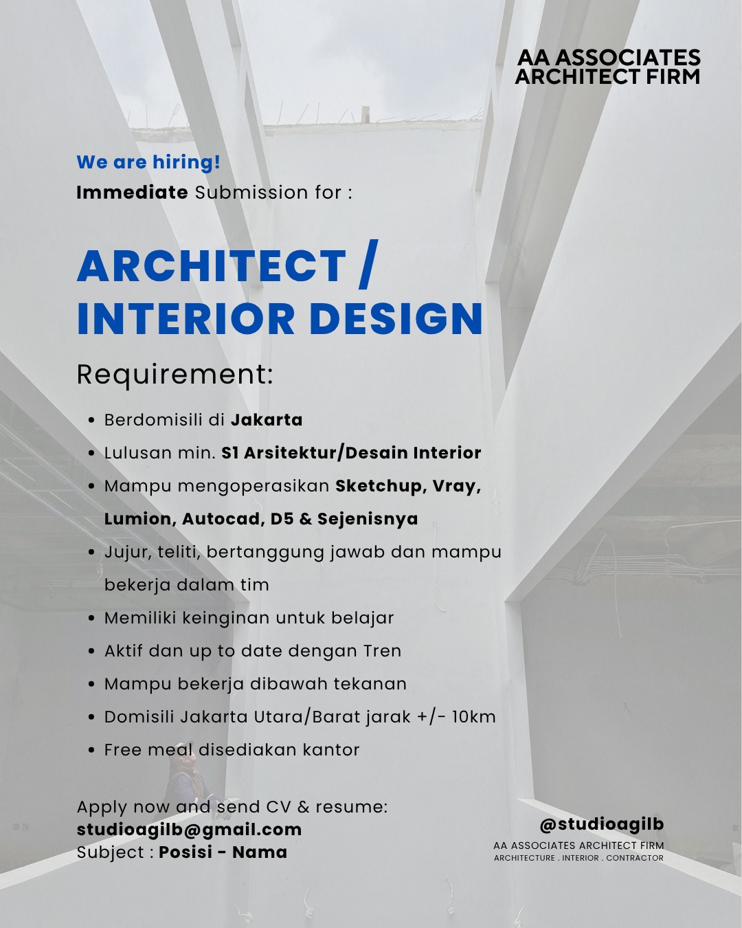 Poster Lowongan Architect / Interior Design di AA Associates Architect Firm J