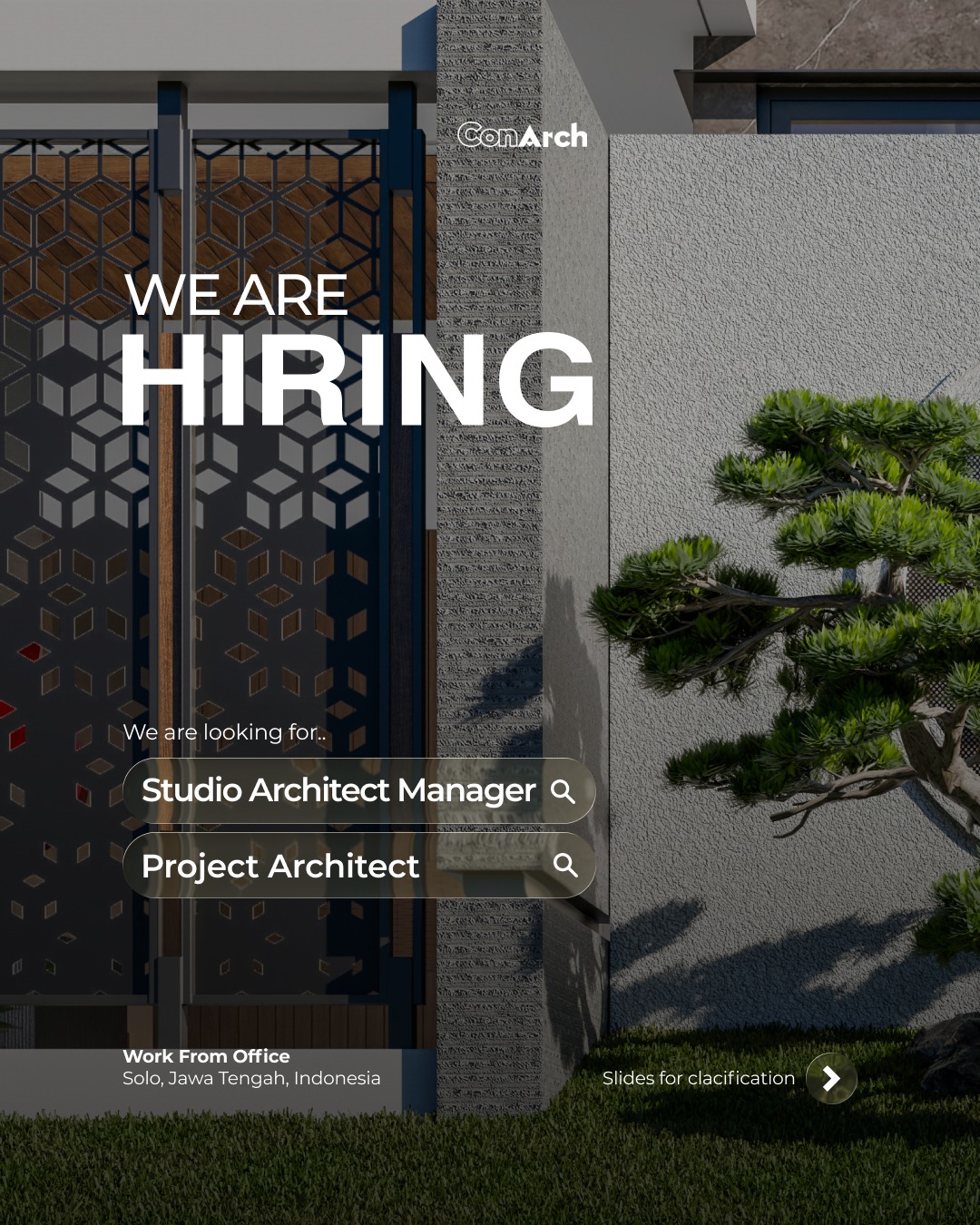 Poster Lowongan Studio Architect Manager, Project Architect di ConArch Studio Solo 1