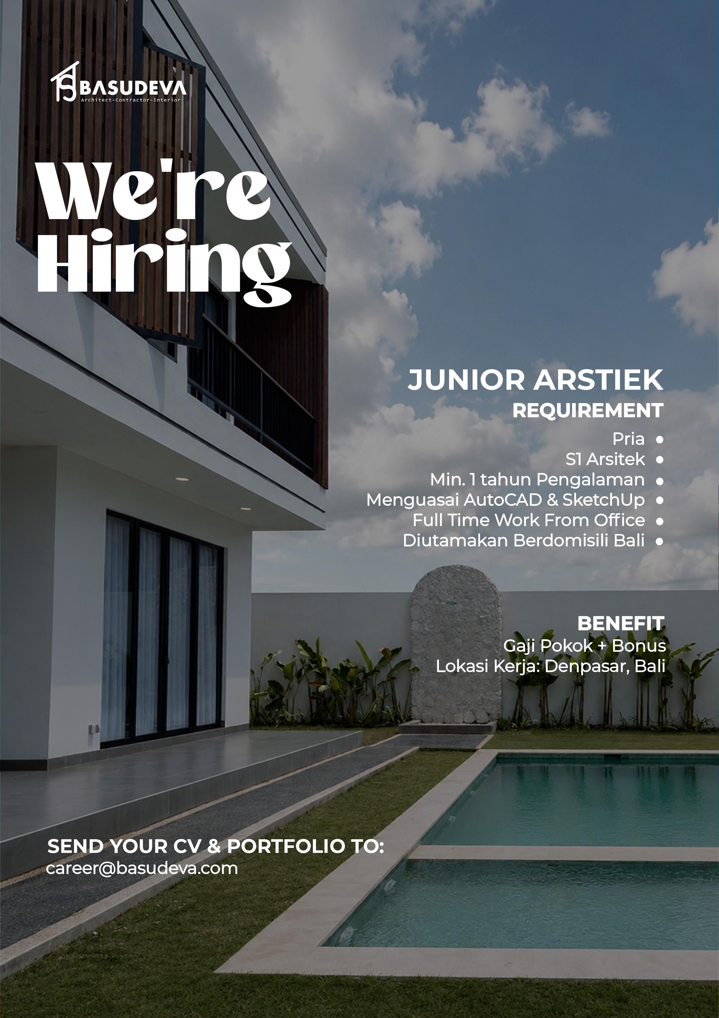 Poster Lowongan Junior Arsitek di Basudeva Group Denpasar