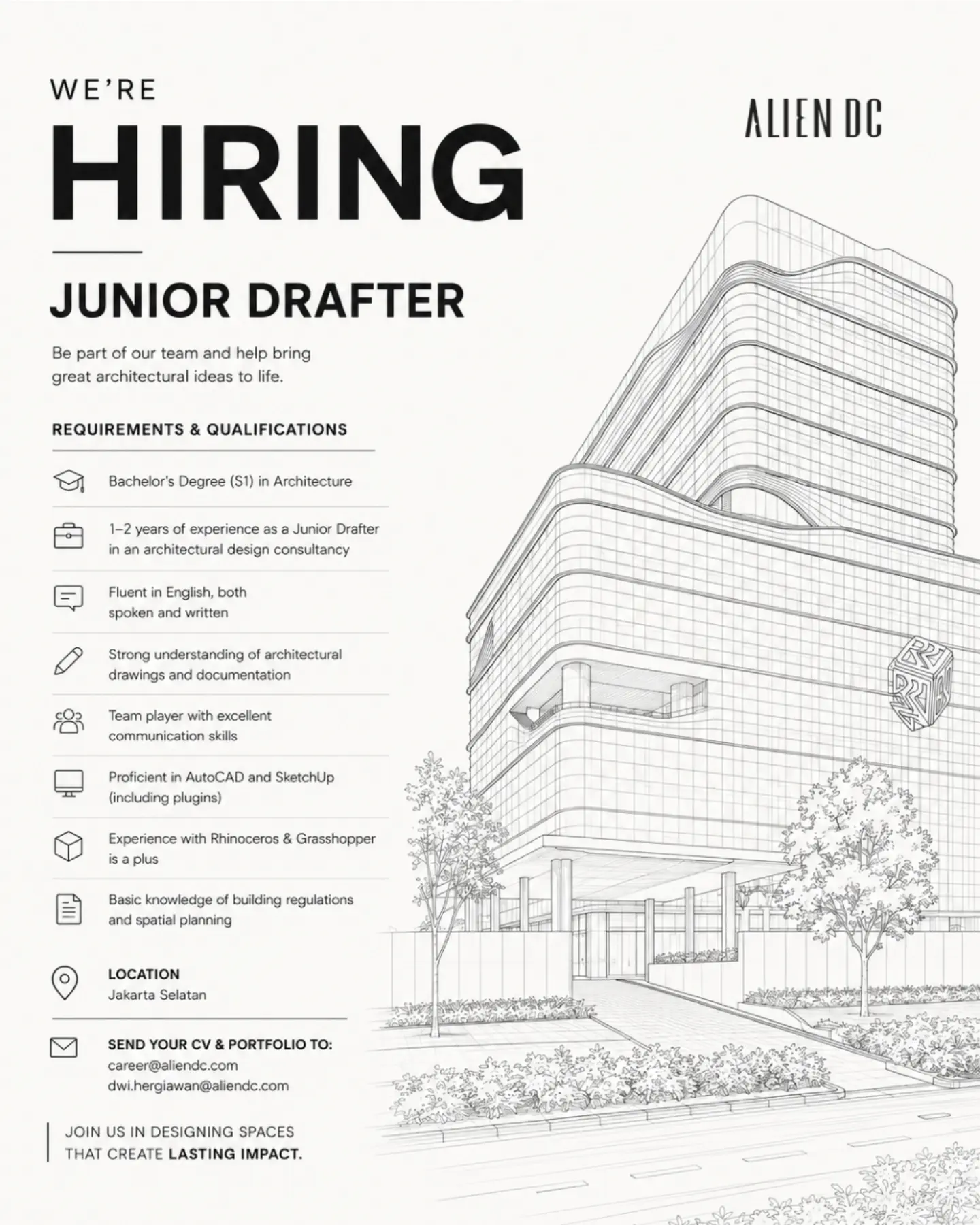 Poster Lowongan Junior Drafter di Alien DC Jakarta
