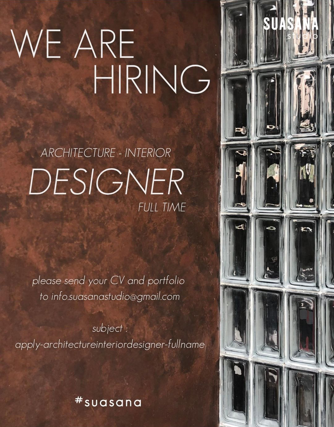 Poster Lowongan Architecture Interior Designer di Suasana Studio