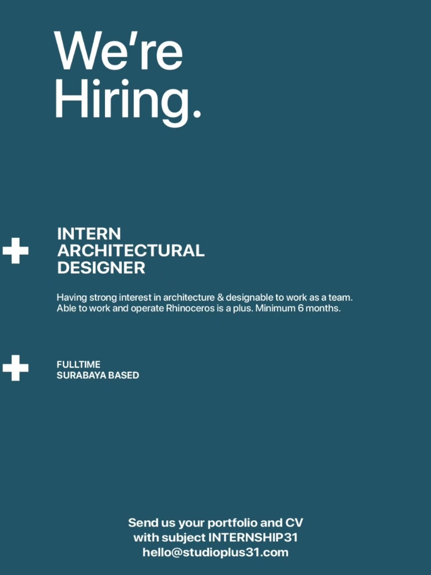 Poster Lowongan Intern Architectural Designer di Studio Plus31 Surabaya 1