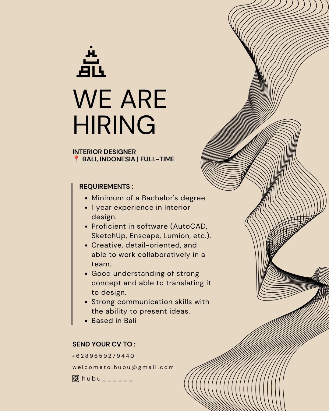 Poster Lowongan Interior Designer di Hubu Bali