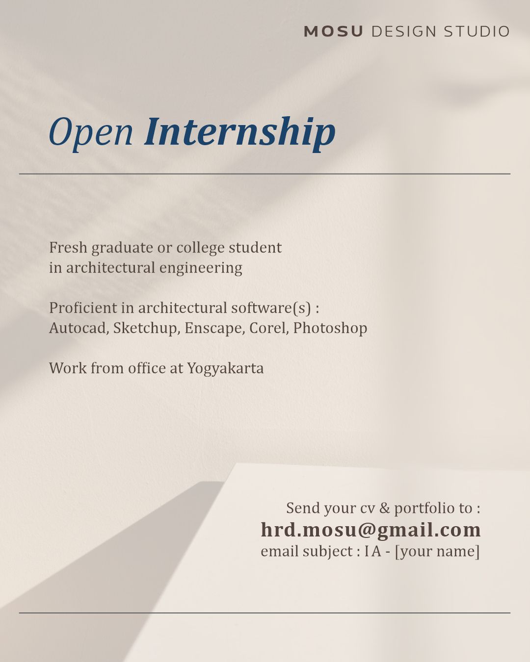 Poster Lowongan Internship di MOSU Design Studio Yogyakarta 1