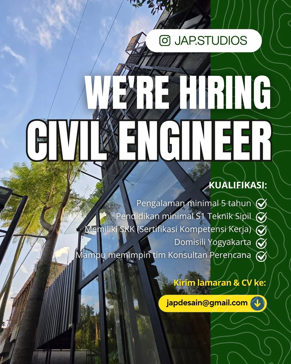 Poster lowongan Civil Engineer di Jap Studios Yogyakarta