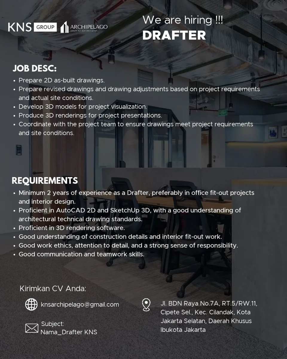 Poster lowongan Drafter di PT Kreasi Nusa Studio (KNS Group) Jakarta