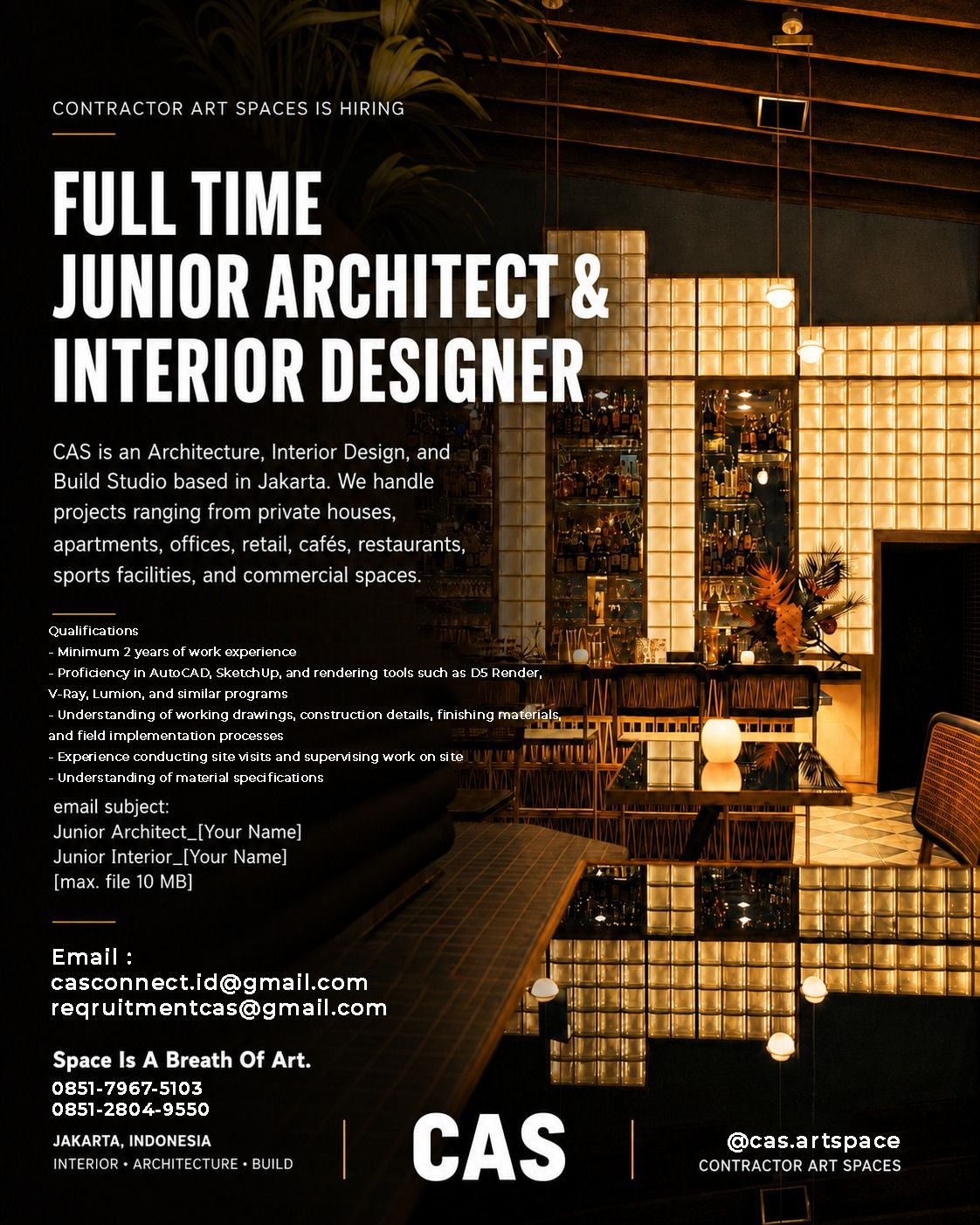 Poster Lowongan Junior Architect & Interior Designer di CAS Jakarta