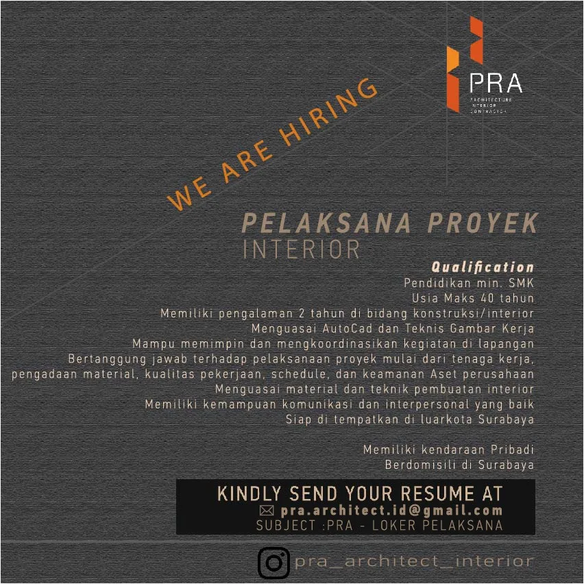 Poster Pelaksana Proyek Interior - Surabaya | PRA Architect Interior 1