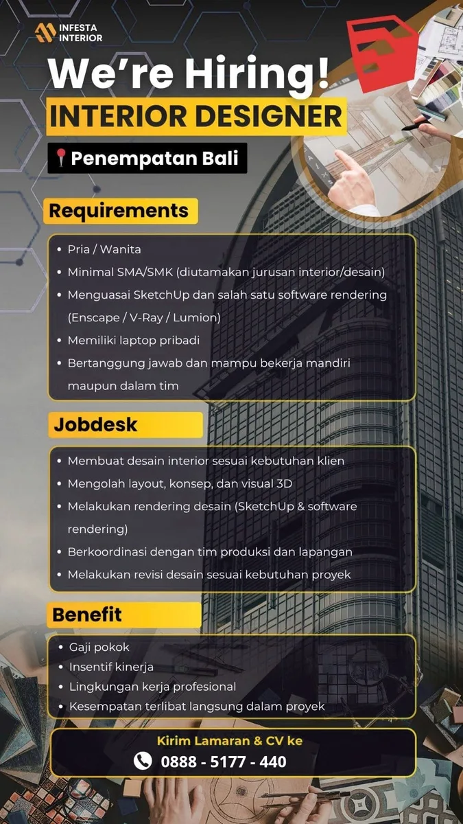 Poster Lowongan Interior Designer di Interior Infesta Bali Bali 1