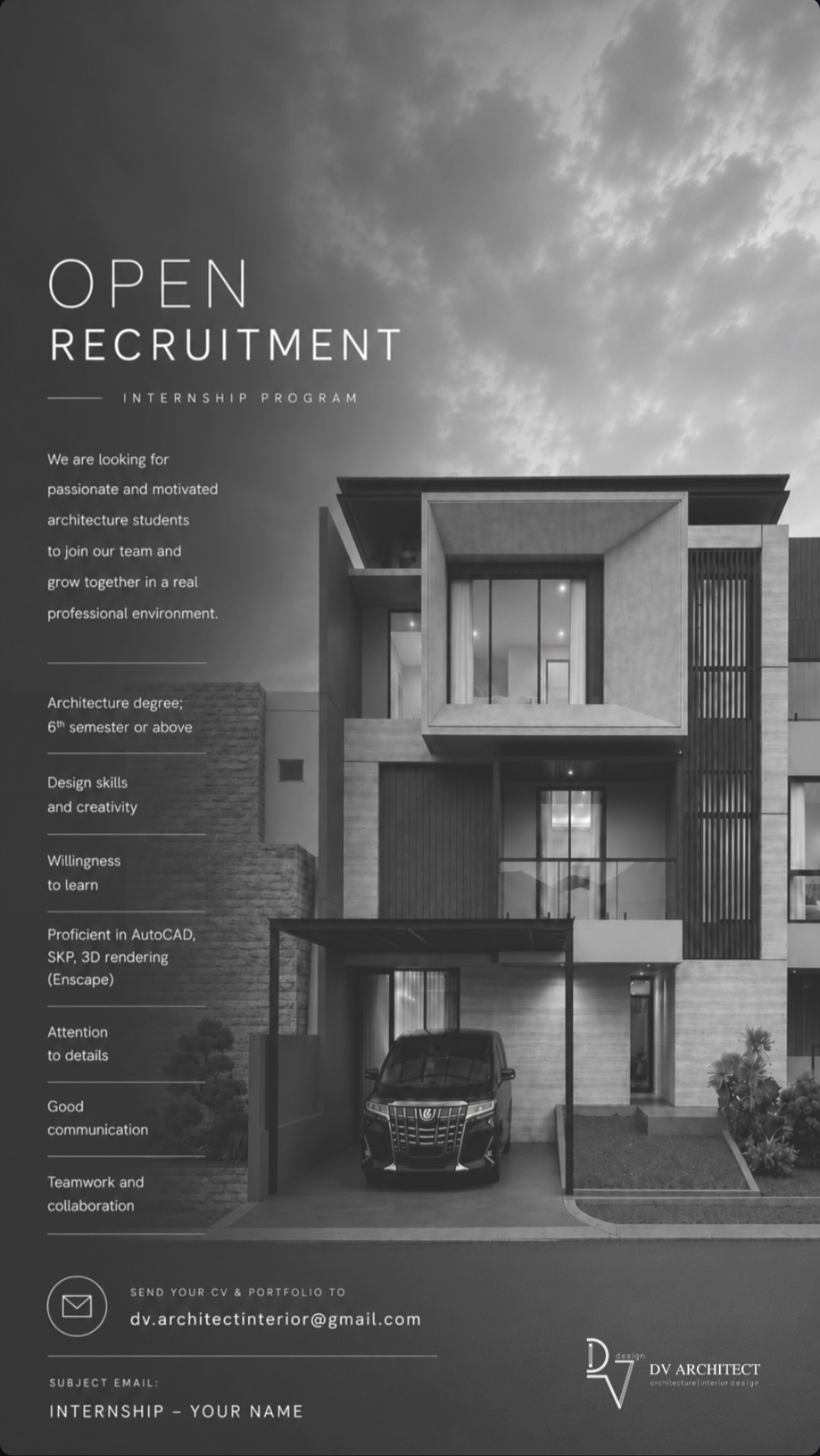 Poster Lowongan Magang Arsitektur di DV Architect 1