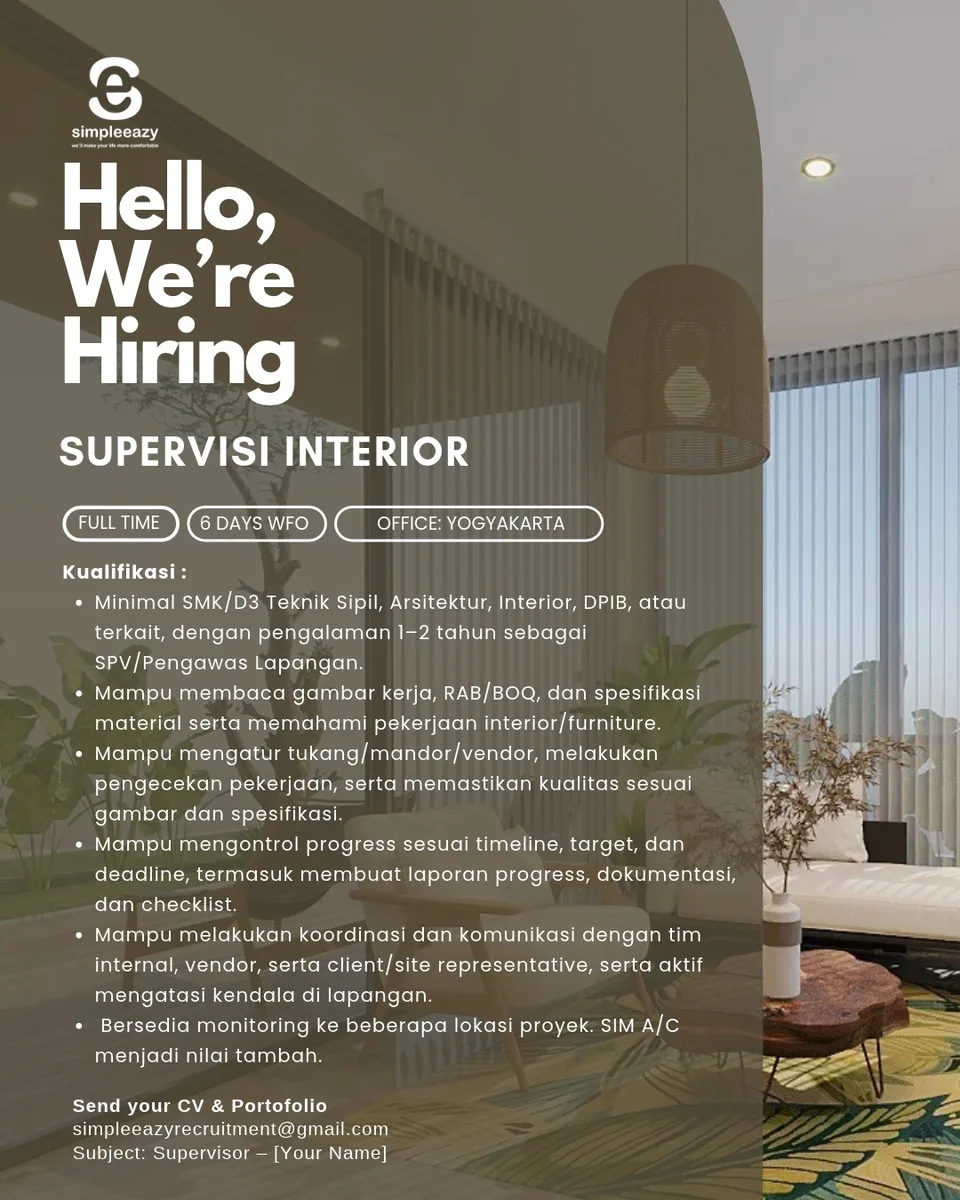 Poster Supervisi Interior, Purchasing - Yogyakarta | Desainer Simple 1