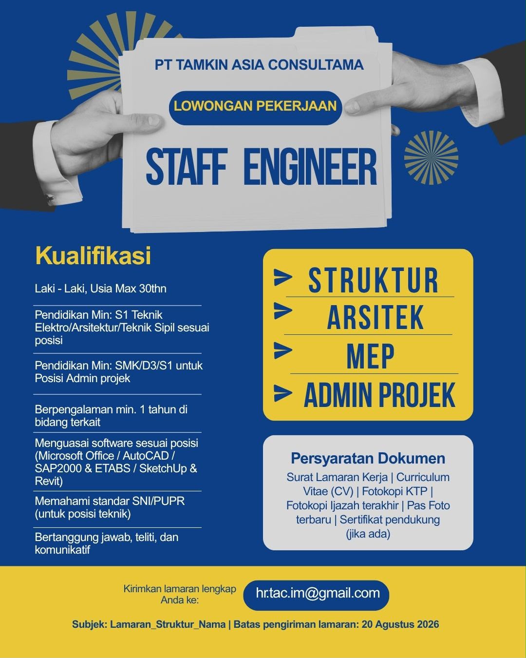 Poster Staff Engineer di PT Tamkin Asia Consultama 1