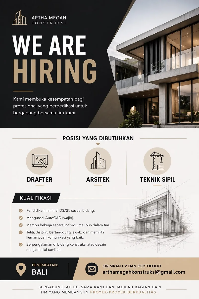 Poster Drafter, Arsitek, Teknik Sipil di Artha Megah Konstruksi 1