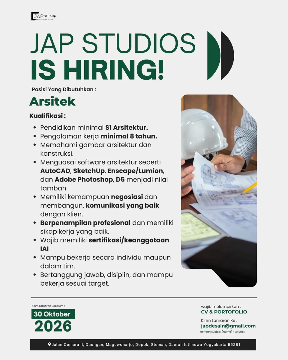 Poster Arsitek, Site Engineer di Jap Studios 1