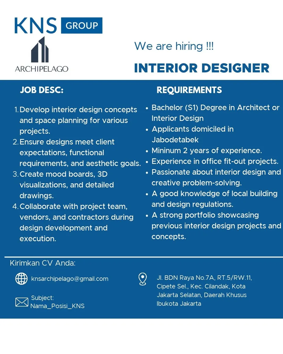 Poster Interior Designer, Quantity Surveyor di KNS Group 1