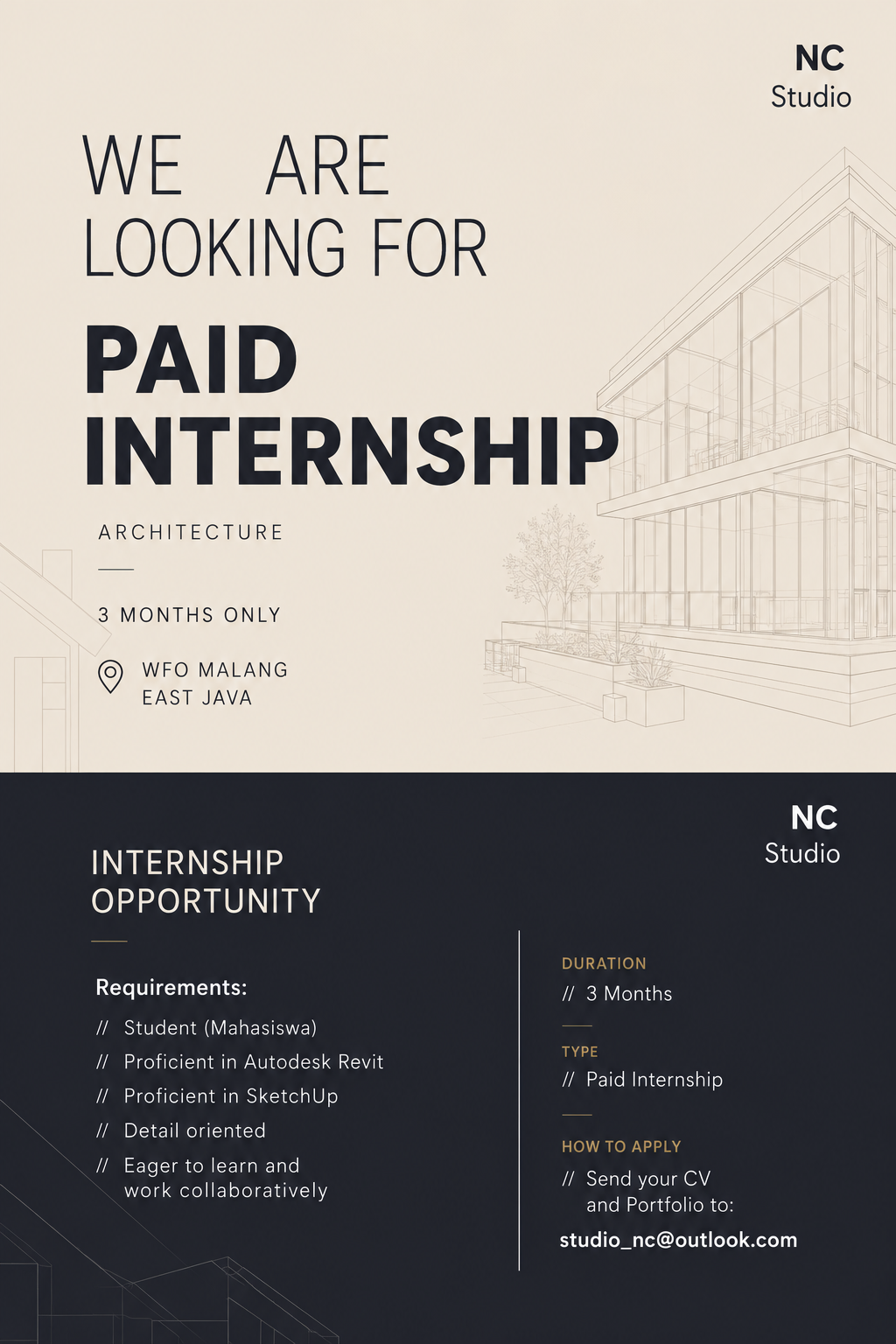 Poster Paid Internship Architect di NC Studio 1