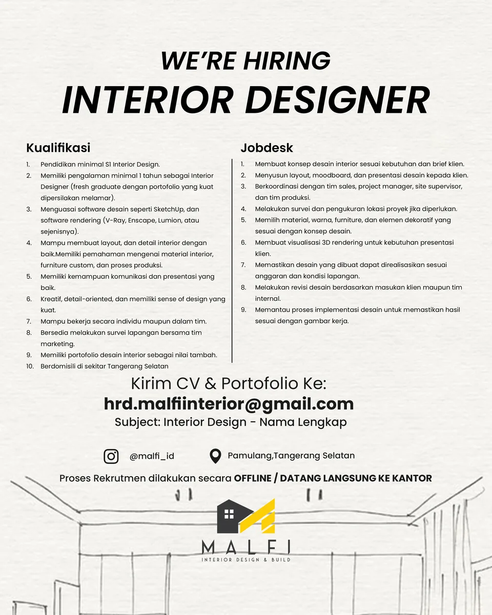 Poster Interior Designer - Tangerang Selatan | PT Malfi Tridi Indonesia 1