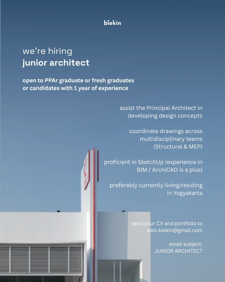 Poster Junior Architect, Internship Program - Sleman | Biekin Design 1