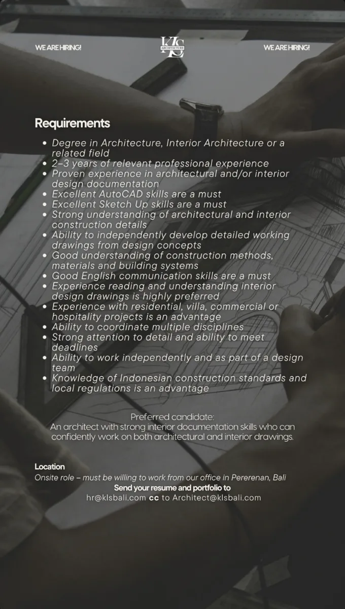Poster Architect, Interior Drafter - KAB. BADUNG | Kls Architecture 2