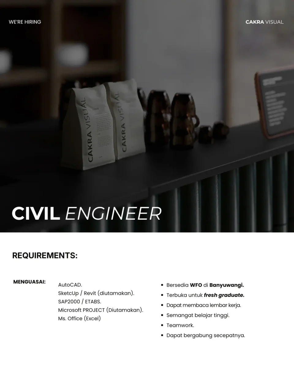 Poster Civil Engineer, Jr. Architect, Interior Design Intern - Banyuwangi | Cakravisual 2