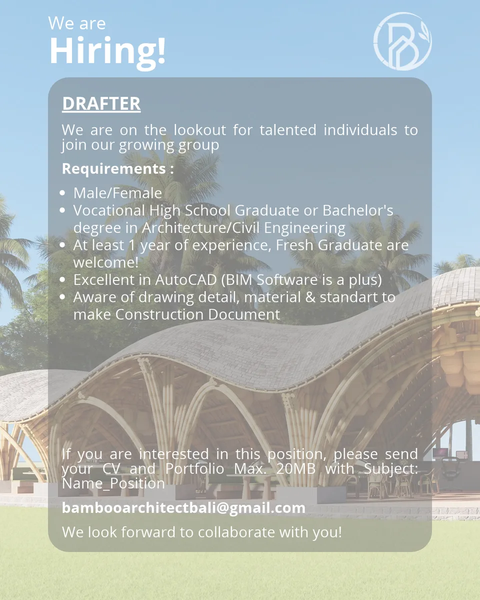 Poster Junior Architect, Drafter, Intermediate Architect - KAB. BULELENG | Bamboo Architect Bali 3