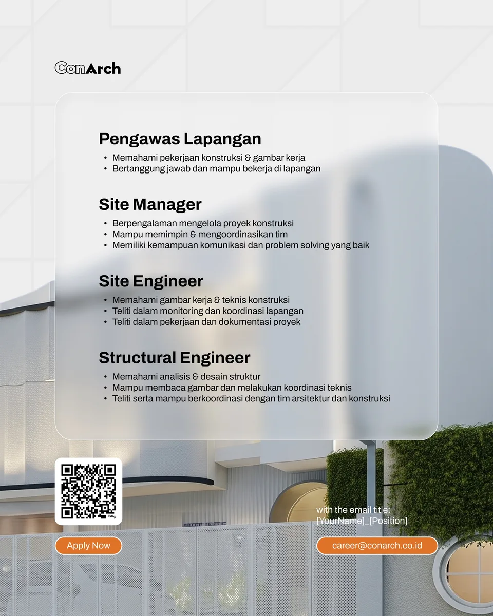 Poster Pengawas Lapangan, Site Manager, Drafter, Site Engineer, Structural Engineer - Solo | ConArch Studio 2