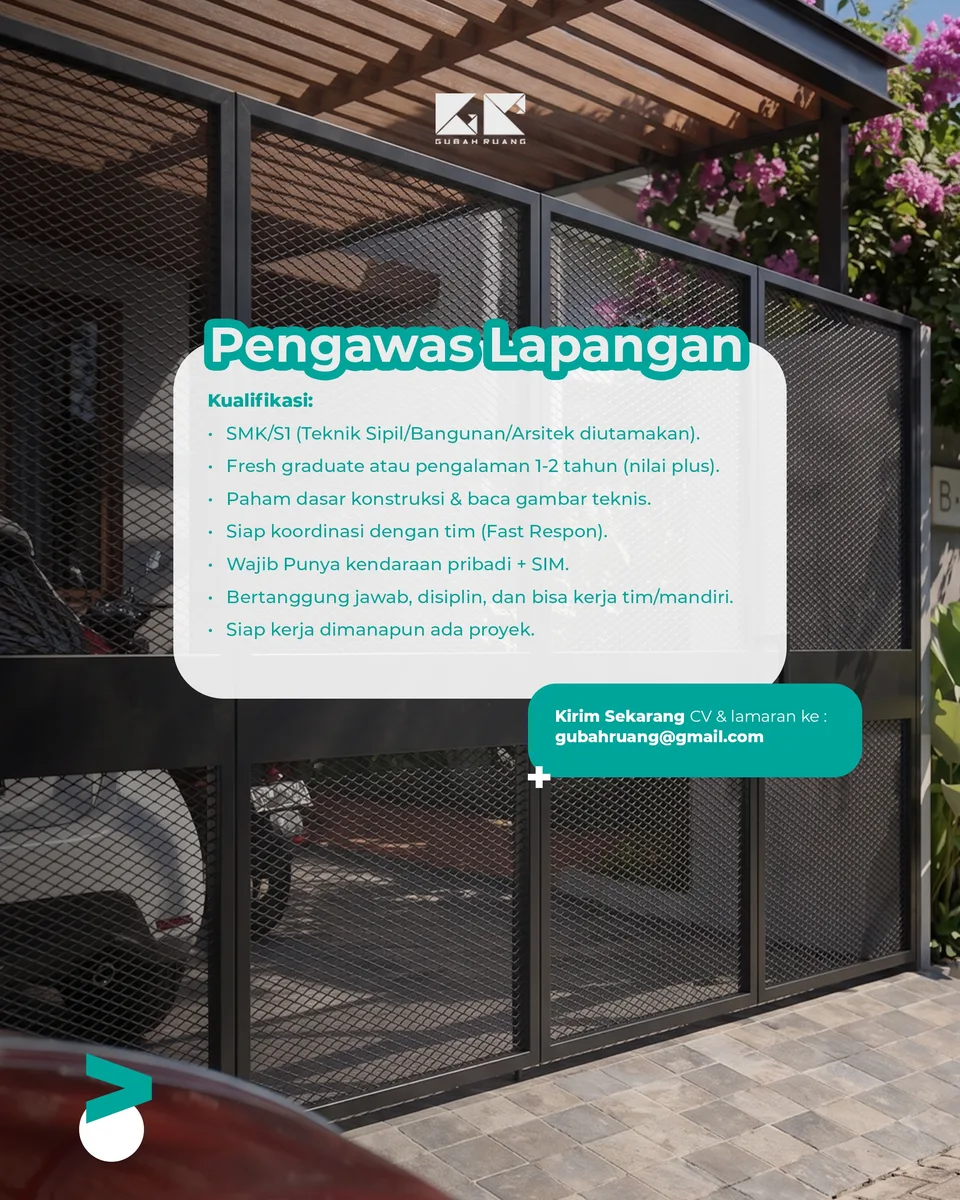 Poster lowongan Arsitek, Pengawas Lapangan di Gubah Ruang Bandung 3
