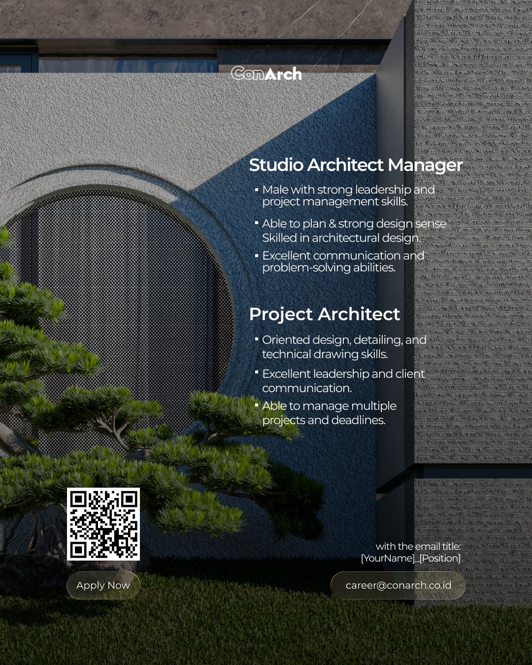 Poster Lowongan Studio Architect Manager, Project Architect di ConArch Studio Solo 2