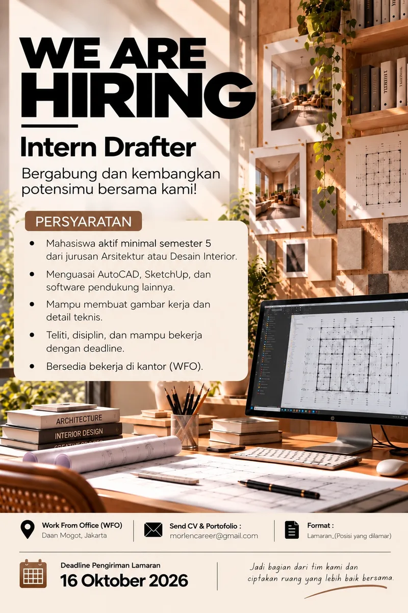 Poster Digital Growth & Performance Specialist, Interior Consultant, Intern Interior Designer / Architect, Intern Drafter - Jakarta | Morlen Id Id 5