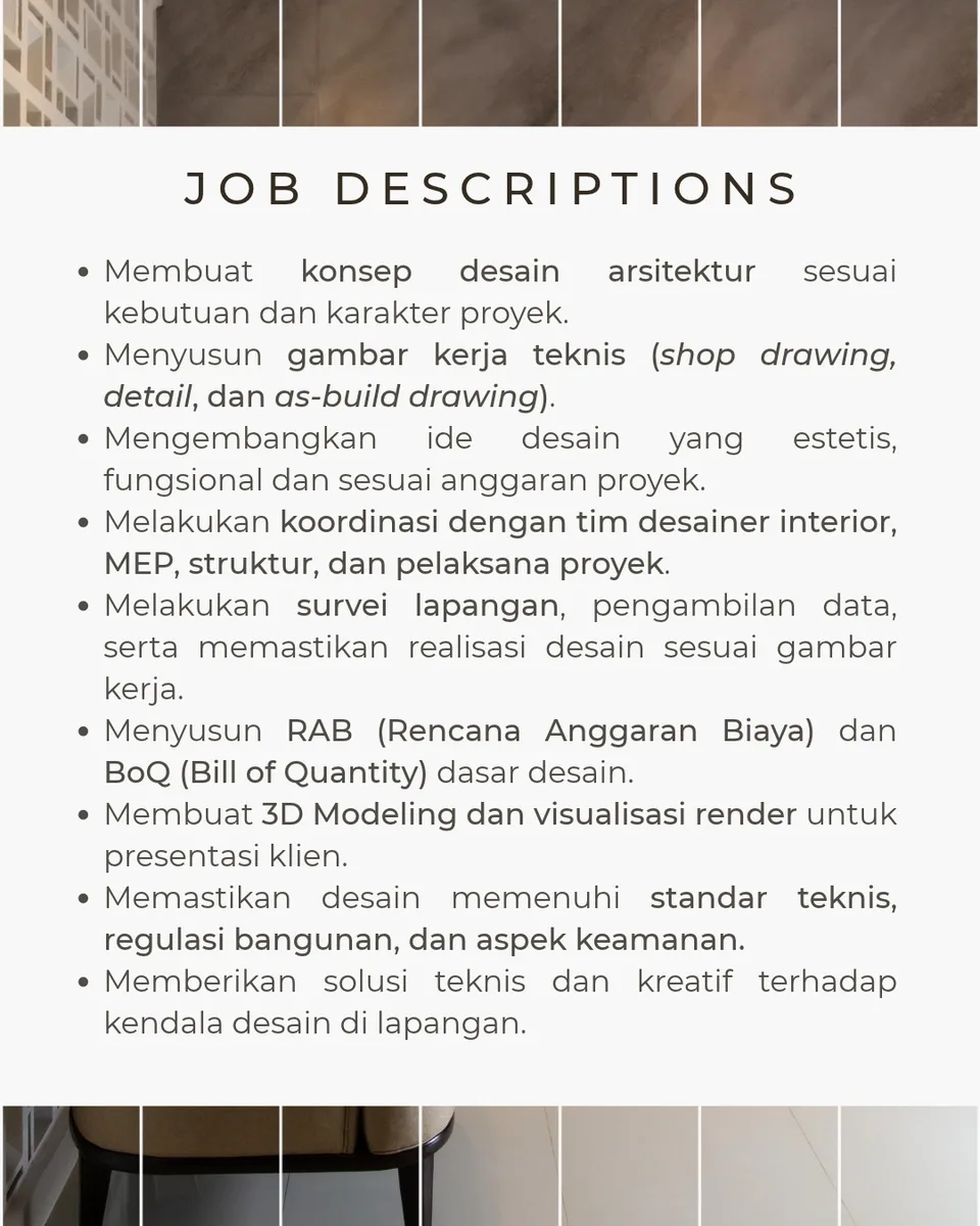 Poster lowongan Arsitek di Arcade Living Tangerang Selatan 2