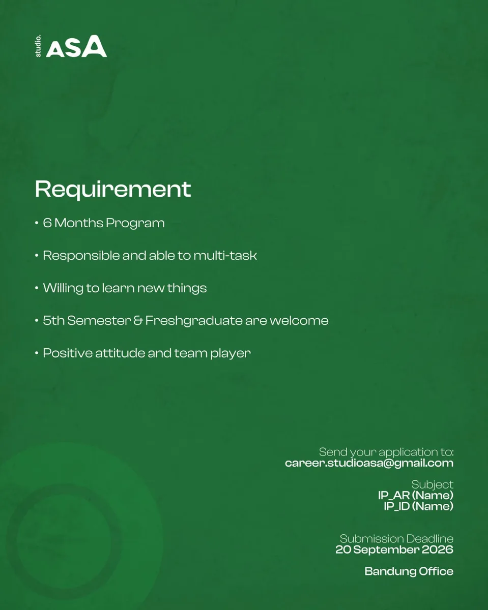 Poster Architect & Interior Designer Internship - Bandung | STUDIO ASA 2