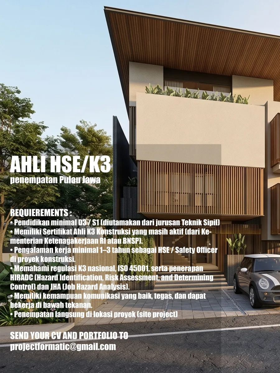 Poster Drafter, Surveyor Konstruksi, Quantity Surveyor, Ahli HSE/K3 - Jakarta | Formatic Project 4