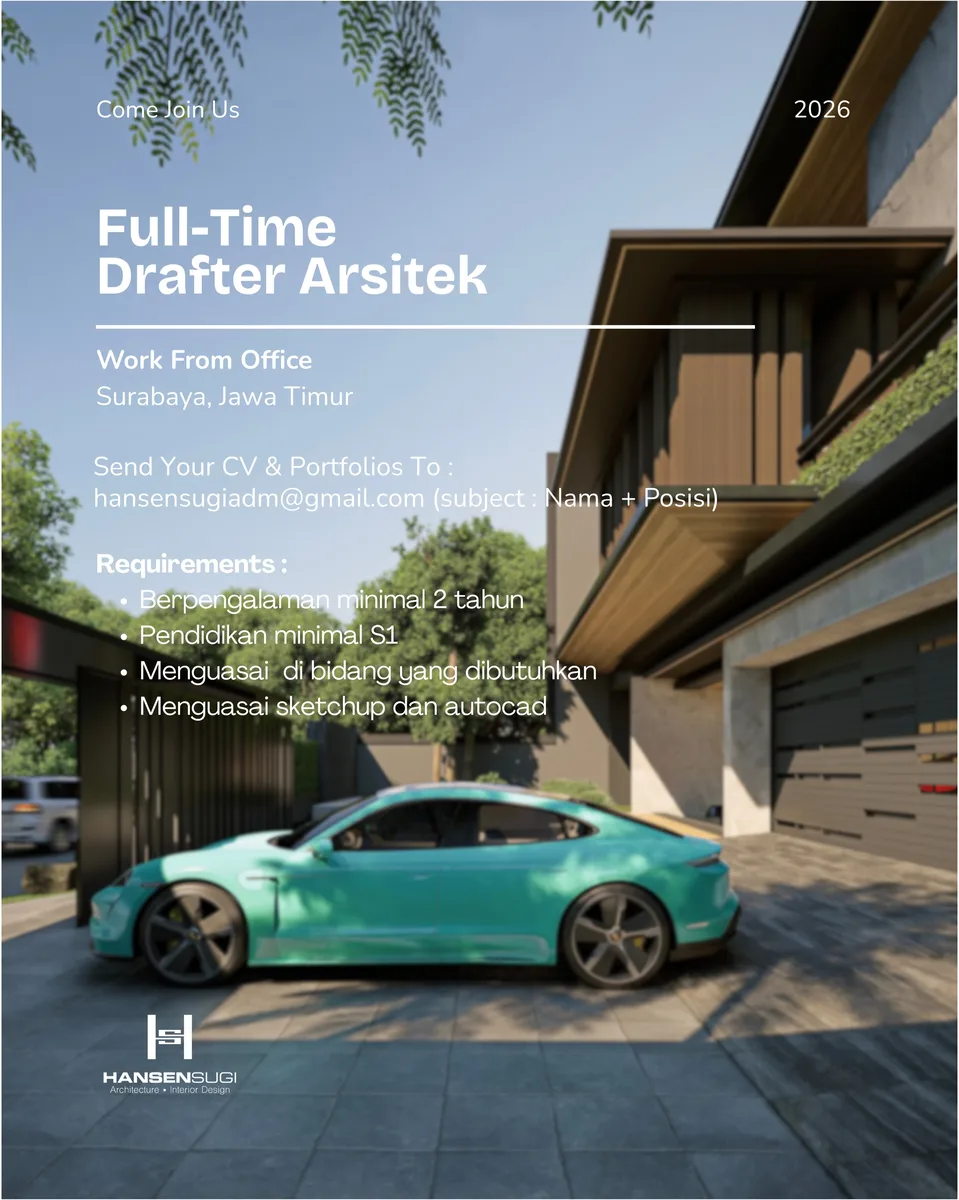Poster Drafter Arsitek, Drafter Interior, Admin Sekretaris, Workshop Supervisor - Surabaya | Hansen Sugi Design 2