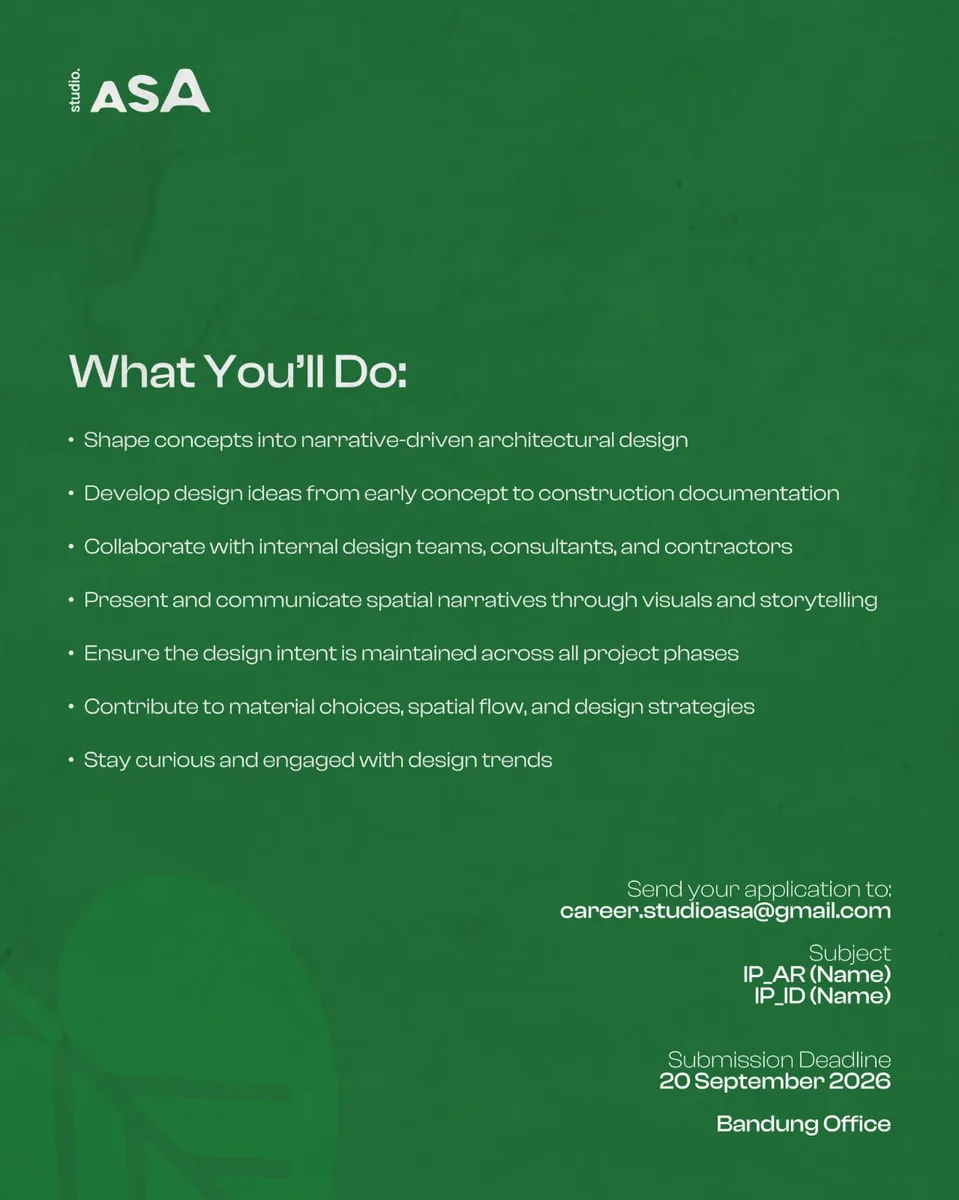 Poster Architect & Interior Designer Internship - Bandung | STUDIO ASA 3