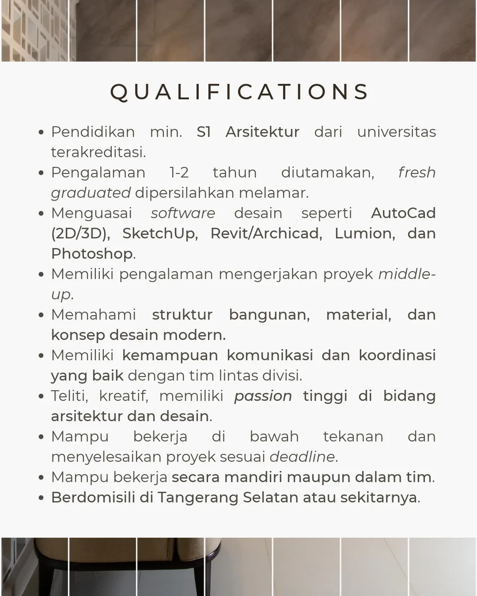 Poster lowongan Arsitek di Arcade Living Tangerang Selatan 3