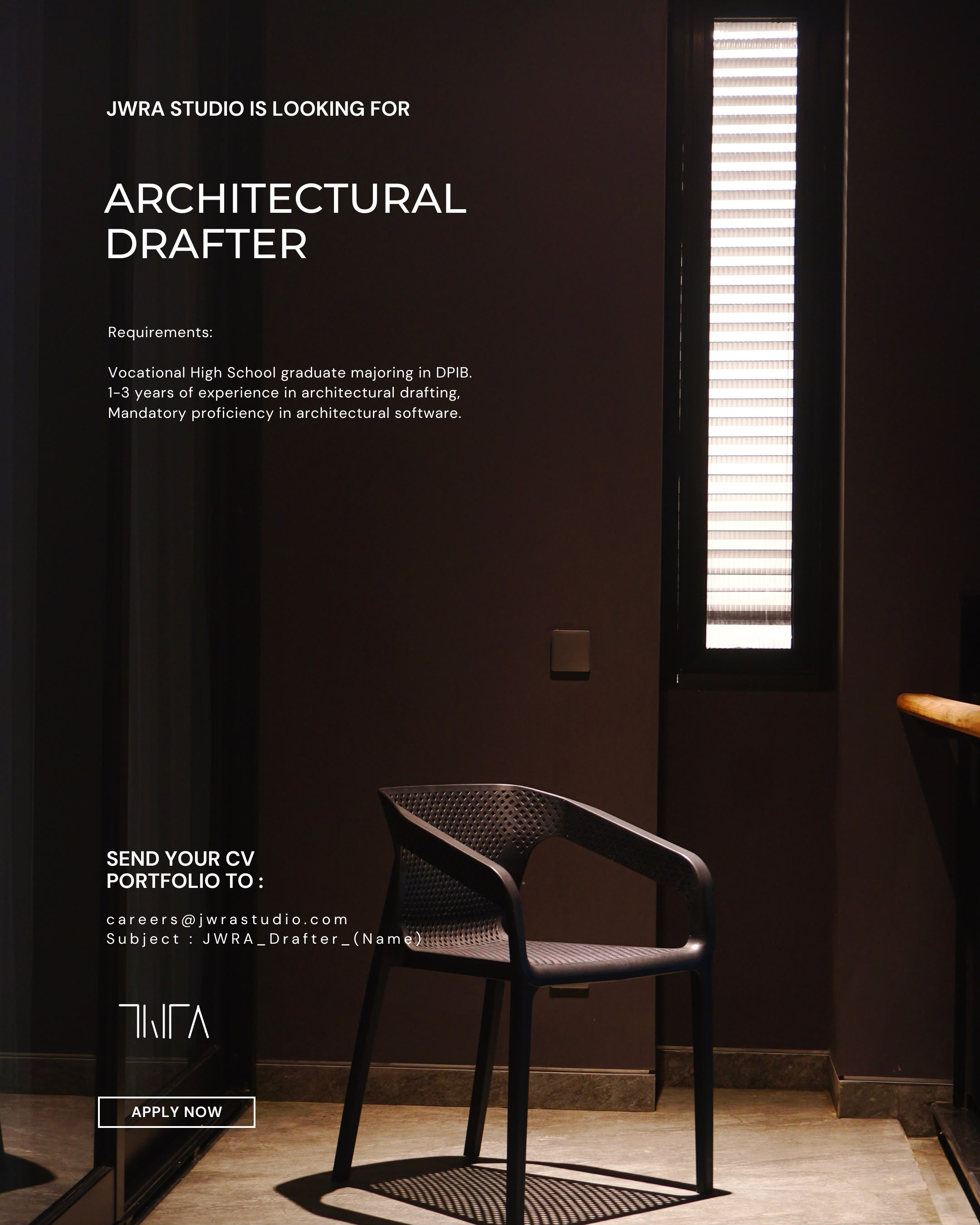 Poster Lowongan Junior Architect di JWRA Studio 3