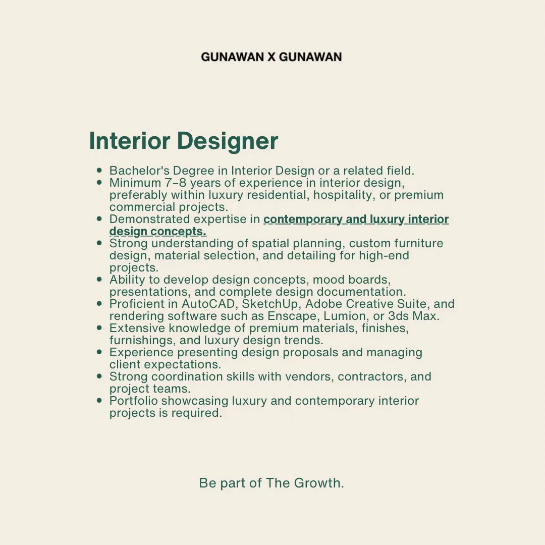 Poster Architect Designer, Interior Designer, Project Delivery Coordinator - Jakarta Surabaya | Kantor Gunawan Gunawan 5