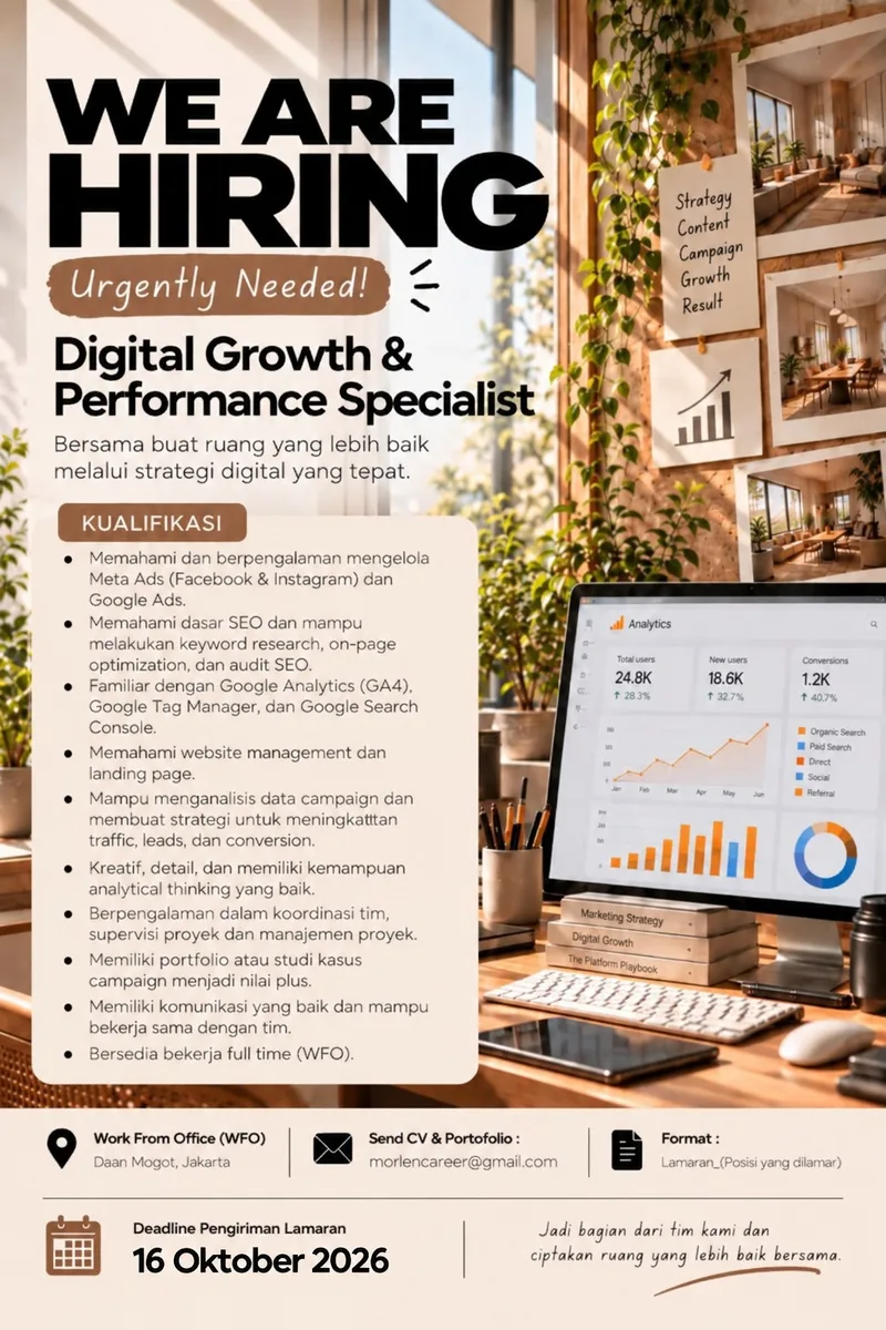 Poster Digital Growth & Performance Specialist, Interior Consultant, Intern Interior Designer / Architect, Intern Drafter - Jakarta | Morlen Id Id 2