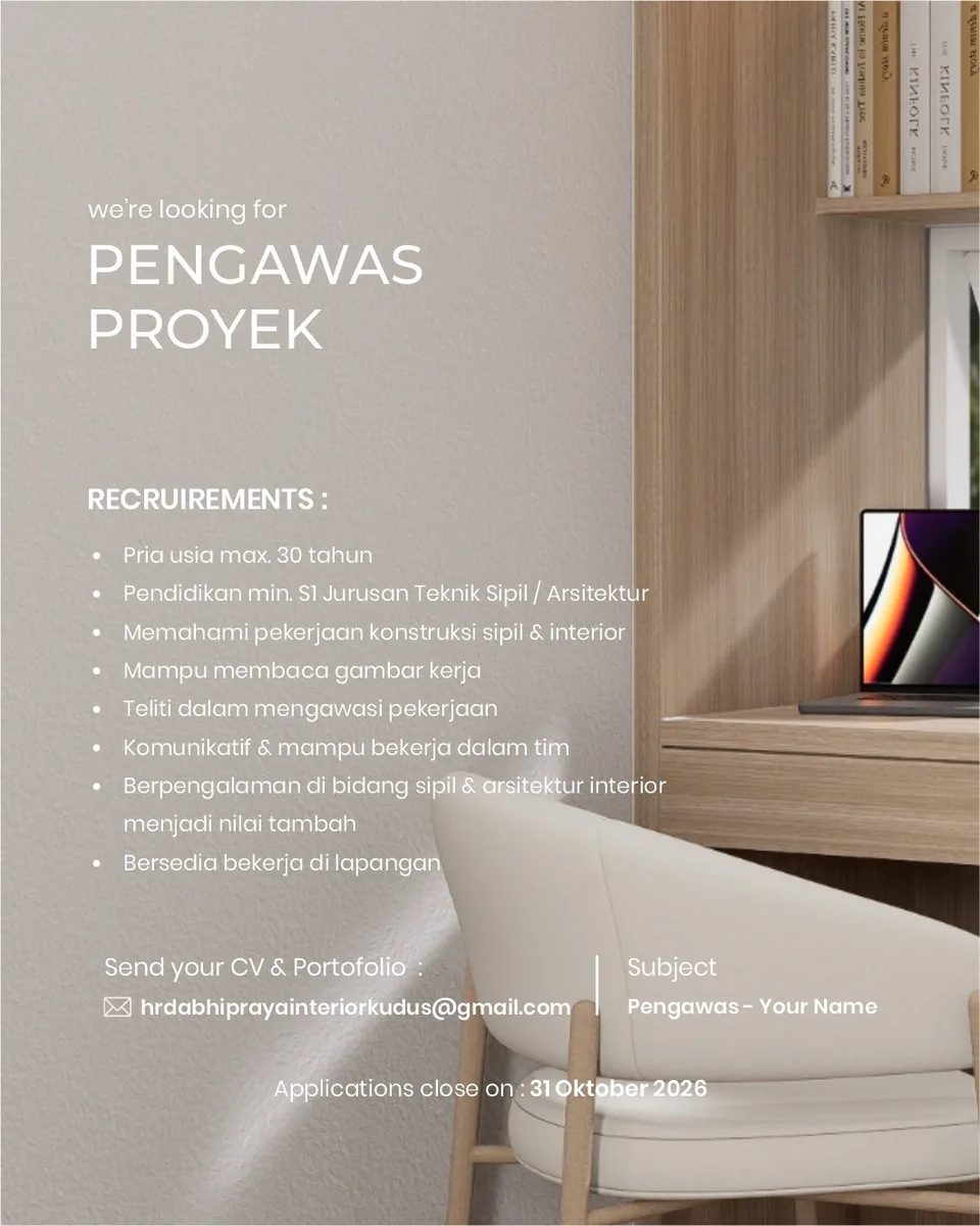 Poster Admin Gudang, Pengawas Proyek - Kudus | Abhiprayainteriorkudus 3
