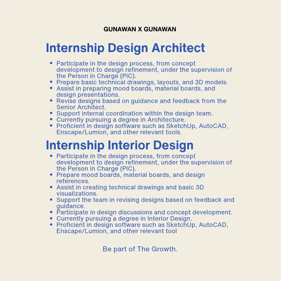 Poster Interior Designer, Architect Designer, Project Delivery Coordinator, Internship Interior Designer, Internship Architect Designer - Jakarta | Kantor Gunawan Gunawan 6